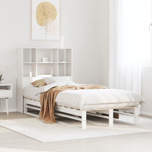 vidaXL Bed met boekenkast zonder matras massief hout wit 90x200 cm