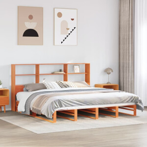 vidaXL Bed met boekenkast zonder matras hout wasbruin 200x200 cm
