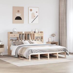 vidaXL Bed met boekenkast zonder matras massief grenenhout 180x200 cm