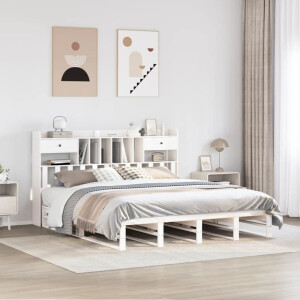 vidaXL Bed met boekenkast zonder matras grenenhout wit 180x200 cm