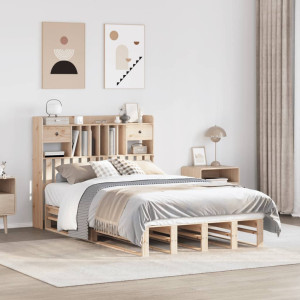 vidaXL Bed met boekenkast zonder matras massief grenenhout 135x190 cm