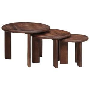 vidaXL Nest Koffietafels 3 pcs Donkerbruin Massief Mango Hout