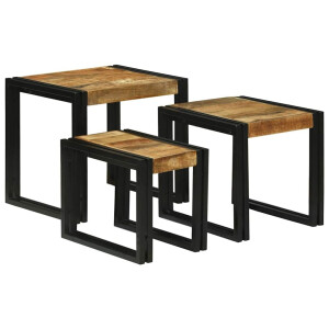 vidaXL Nesttafel 3 pcs Bruin en zwart Massief Mangohout en Metaal