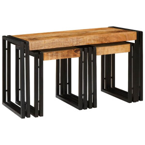 vidaXL Nesttafel 3 pcs Bruin en zwart Massief Mangohout en Metaal