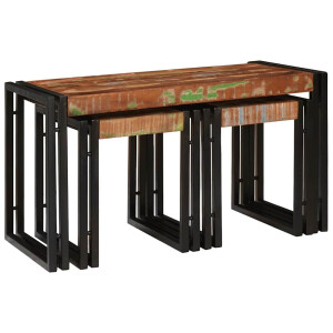 vidaXL Nesttafel 3 pcs Massief hergebruikt Hout en Metaal