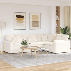 vidaXL Modulaire bank met kussens gekrulde wolachtige stof crème