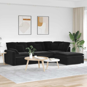vidaXL Modulaire bank met voetenbank en kussens fluweel zwart