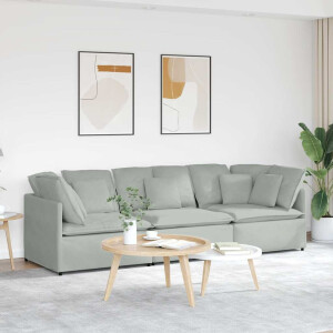 vidaXL Modulaire bank met kussens fluweel lichtgrijs