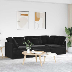 vidaXL Modulaire bank met kussens fluweel zwart