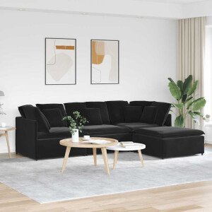 vidaXL Modulaire bank met voetenbank en kussens fluweel zwart