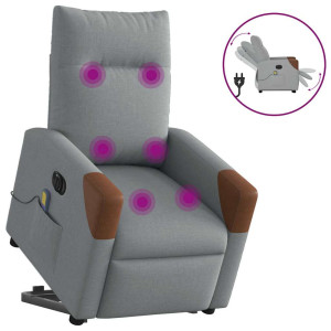 vidaXL Sta-op-massagestoel elektrisch verstelbaar stof lichtgrijs