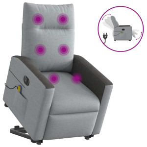 vidaXL Sta-op-massagestoel elektrisch verstelbaar stof lichtgrijs