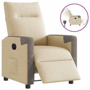 vidaXL Fauteuil verstelbaar elektrisch stof crèmekleurig