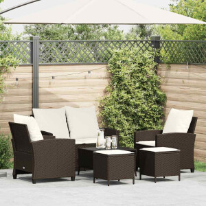 vidaXL 6-delige Loungeset met kussens poly rattan bruin