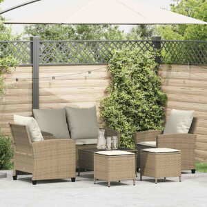 vidaXL 6-delige Loungeset met kussens poly rattan beige