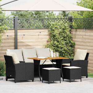 vidaXL 6-delige Loungeset met kussens poly rattan zwart