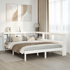 vidaXL Bed met boekenkast zonder matras grenenhout wit 150x200 cm