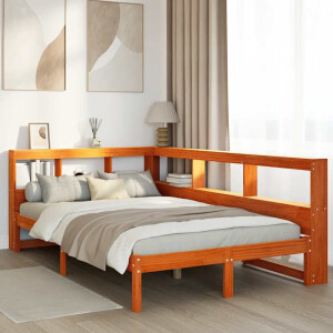 vidaXL Bed met boekenkast zonder matras grenenhout wasbruin 120x200 cm