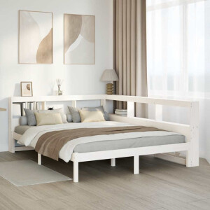 vidaXL Bed met boekenkast zonder matras grenenhout wit 140x190 cm