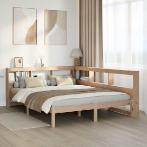 vidaXL Bed met boekenkast zonder matras massief grenenhout 135x190 cm