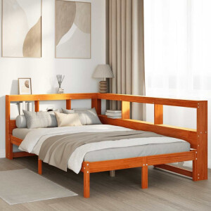 vidaXL Bed met boekenkast zonder matras grenenhout wasbruin 135x190 cm