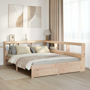 vidaXL Bed met boekenkast zonder matras massief grenenhout 140x200 cm