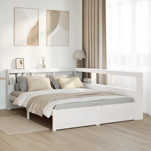 vidaXL Bed met boekenkast zonder matras grenenhout wit 140x200 cm