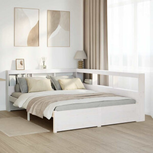 vidaXL Bed met boekenkast zonder matras grenenhout wit 140x190 cm