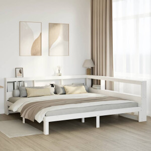 vidaXL Bed met boekenkast zonder matras grenenhout wit 180x200 cm