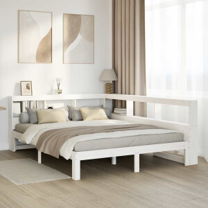 vidaXL Bed met boekenkast zonder matras grenenhout wit 150x200 cm