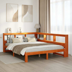 vidaXL Bed met boekenkast zonder matras grenenhout wasbruin 140x200 cm