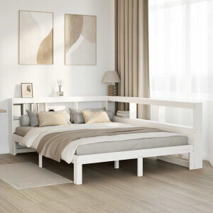 vidaXL Bed met boekenkast zonder matras grenenhout wit 140x190 cm