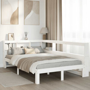vidaXL Bed met boekenkast zonder matras grenenhout wit 135x190 cm