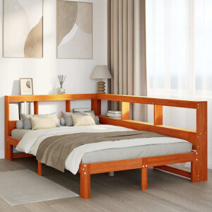 vidaXL Bed met boekenkast zonder matras grenenhout wasbruin 120x190 cm