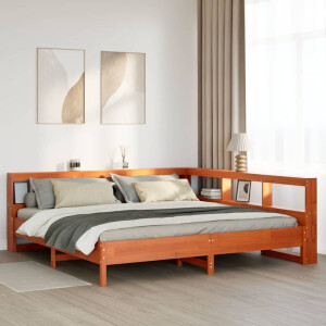 vidaXL Bed met boekenkast zonder matras grenenhout wasbruin 200x200 cm