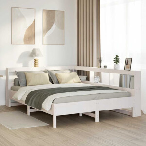 vidaXL Bed met boekenkast zonder matras grenenhout wit 150x200 cm