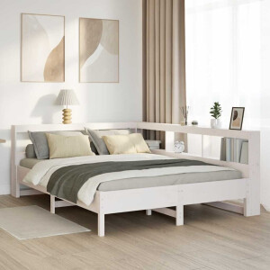 vidaXL Bed met boekenkast zonder matras grenenhout wit 140x200 cm