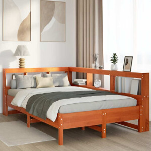 vidaXL Bed met boekenkast zonder matras grenenhout wasbruin 120x200 cm