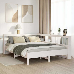vidaXL Bed met boekenkast zonder matras grenenhout wit 135x190 cm