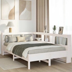 vidaXL Bed met boekenkast zonder matras grenenhout wit 120x190 cm