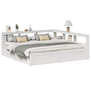 vidaXL Bed met boekenkast zonder matras grenenhout wit 200x200 cm