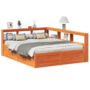 vidaXL Bed met boekenkast zonder matras grenenhout wasbruin 150x200 cm