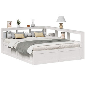 vidaXL Bed met boekenkast zonder matras grenenhout wit 140x200 cm
