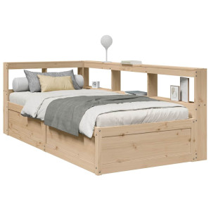 vidaXL Bed met boekenkast zonder matras massief grenenhout 90x190 cm