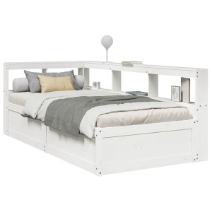 vidaXL Bed met boekenkast zonder matras grenenhout wit 90x190 cm