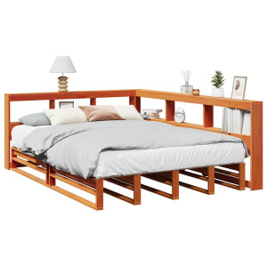 vidaXL Bed met boekenkast zonder matras grenenhout wasbruin 140x200 cm