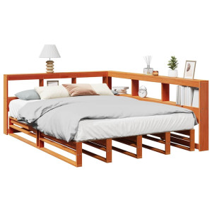 vidaXL Bed met boekenkast zonder matras grenenhout wasbruin 135x190 cm