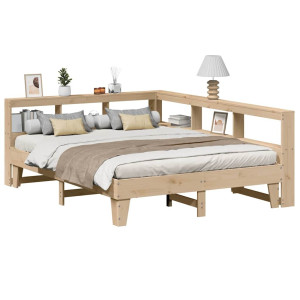 vidaXL Bed met boekenkast zonder matras massief grenenhout 150x200 cm