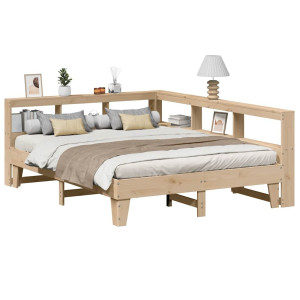 vidaXL Bed met boekenkast zonder matras massief grenenhout 140x200 cm