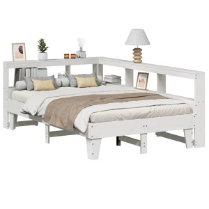 vidaXL Bed met boekenkast zonder matras grenenhout wit 120x190 cm